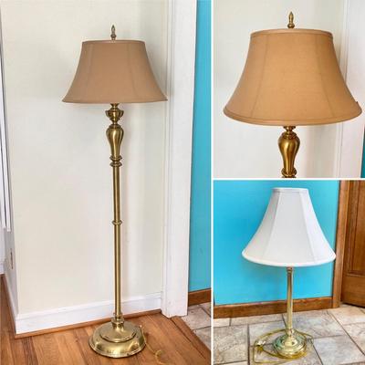 LOT 180: Pair of Brass Lamps - Floor and Table Styles