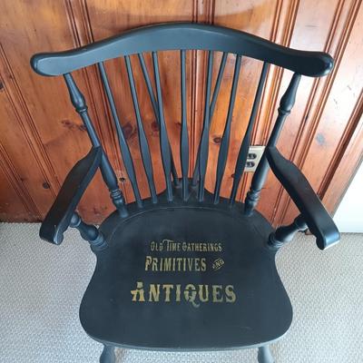 LOT 191: Antique Revolving Side Table with Spindle Back Chair