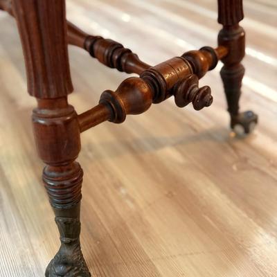 RARE Victorian Metal Cast Claw Glass Ball Bench with NeedlePoint Cushion