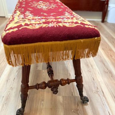 RARE Victorian Metal Cast Claw Glass Ball Bench with NeedlePoint Cushion