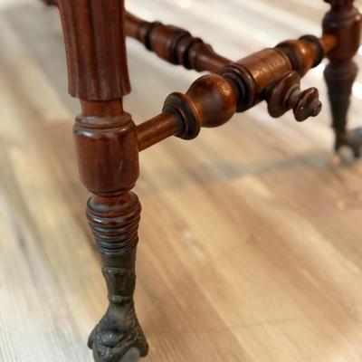 RARE Victorian Metal Cast Claw Glass Ball Bench with NeedlePoint Cushion