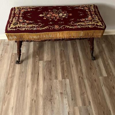 RARE Victorian Metal Cast Claw Glass Ball Bench with NeedlePoint Cushion