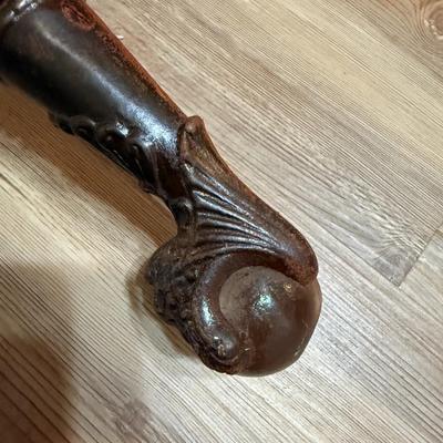 RARE Victorian Metal Cast Claw Glass Ball Bench with NeedlePoint Cushion