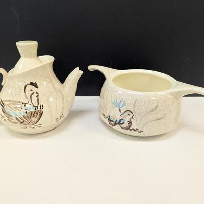 Vintage Red Wing's Bob White Quail Pattern Teapot & Casserole Dishes