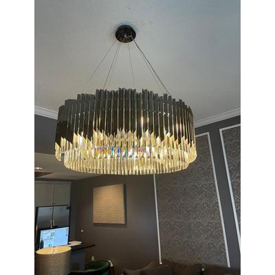 Arrows Steel Crystal Chandelier – Round Gold-Tone Modern Fixture