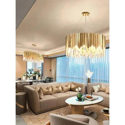 Arrows Steel Crystal Chandelier – Round Gold-Tone Modern Fixture