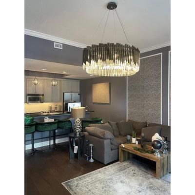 Arrows Steel Crystal Chandelier – Round Gold-Tone Modern Fixture