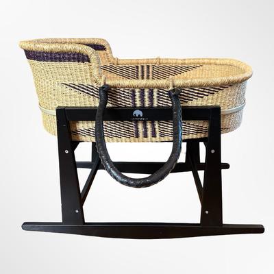 Uri Rose & Co. Handwoven Moses Basket with Black Wooden Rocking Stand