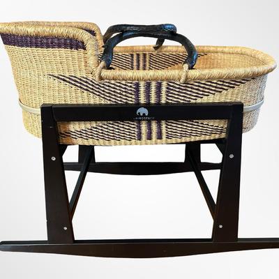 Uri Rose & Co. Handwoven Moses Basket with Black Wooden Rocking Stand