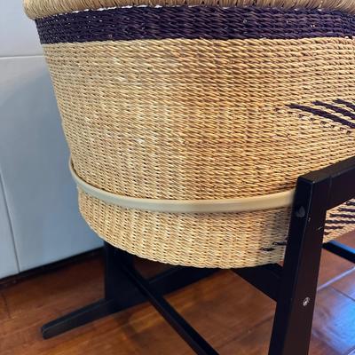 Uri Rose & Co. Handwoven Moses Basket with Black Wooden Rocking Stand