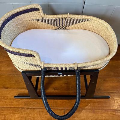Uri Rose & Co. Handwoven Moses Basket with Black Wooden Rocking Stand