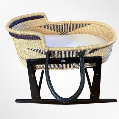 Uri Rose & Co. Handwoven Moses Basket with Black Wooden Rocking Stand
