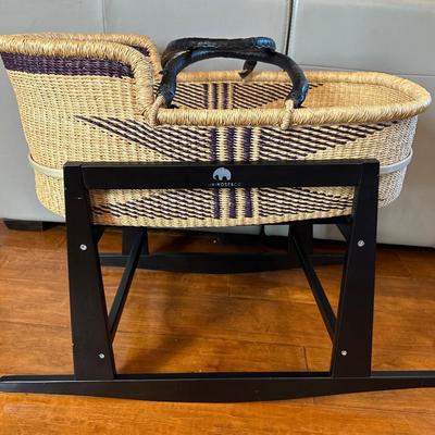 Uri Rose & Co. Handwoven Moses Basket with Black Wooden Rocking Stand