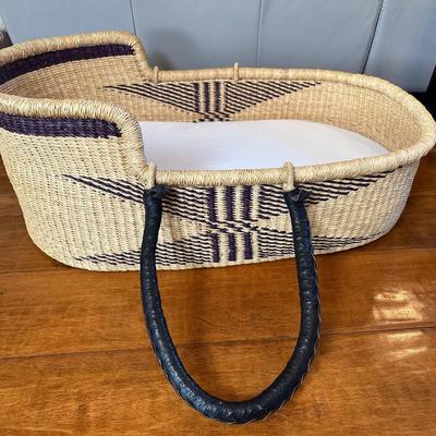 Uri Rose & Co. Handwoven Moses Basket with Black Wooden Rocking Stand