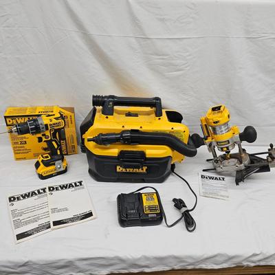 Selection of DeWalt Cordless Tools-Vacuum, Drill & Router (DG-JS)