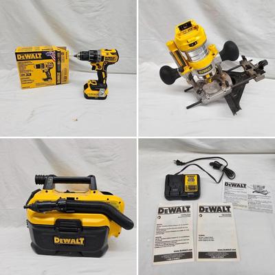 Selection of DeWalt Cordless Tools-Vacuum, Drill & Router (DG-JS)