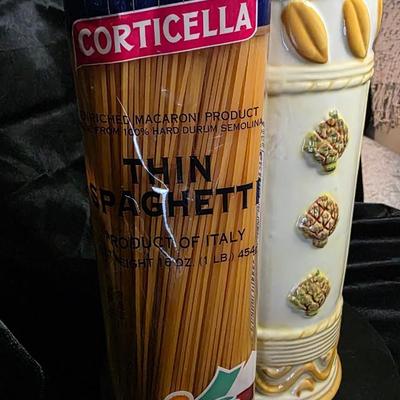 Vintage Italian Majolica Oval Pasta Canister with Artichoke Lid – Hand-Painted Ceramic Storage Jar, 15”