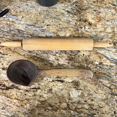 23 Wooden Utensils and Hall Crock (K-SF)