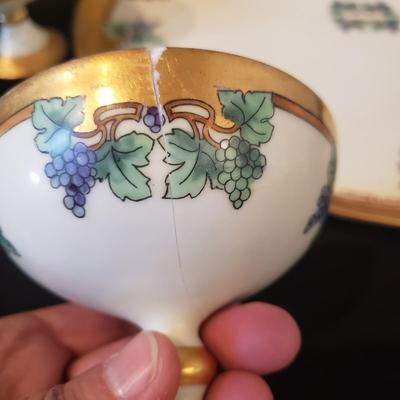 Hand Painted-Limoges Punch Bowl, Cups and Tray (DR-KD)