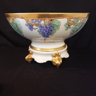 Hand Painted-Limoges Punch Bowl, Cups and Tray (DR-KD)