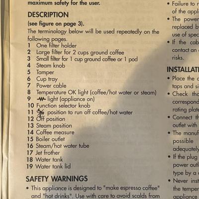 Delonghi Espresso Maker and Cups (K-SF)