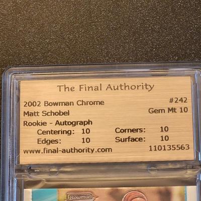 Sale Photo Thumbnail #41: 2002 Bowman Chrome Matt Schobel Gem Mint 10 Signed Gold Final Authority