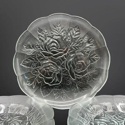 Set of 4 Pressed Glass Plates with Rose Design – Made in Indonesia