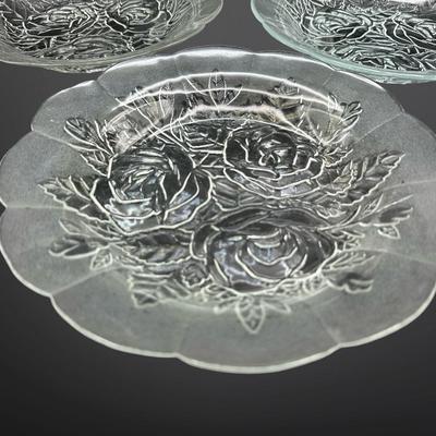 Set of 4 Pressed Glass Plates with Rose Design – Made in Indonesia