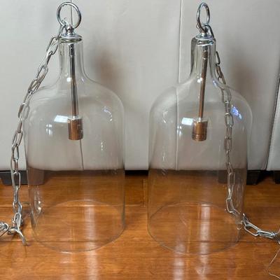 Pair of Clear Glass Bell Jar Pendant Lights – Chrome Finish
