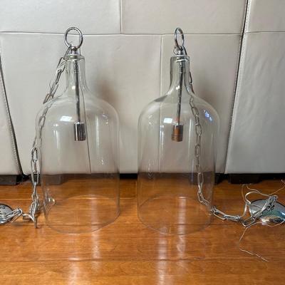 Pair of Clear Glass Bell Jar Pendant Lights – Chrome Finish