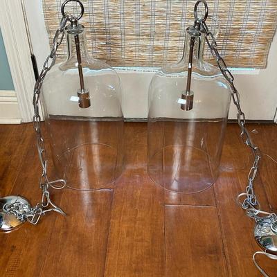 Pair of Clear Glass Bell Jar Pendant Lights – Chrome Finish