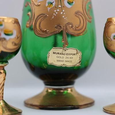 Murano Hand Blown Art Glass Decanter & 6 Cordial Stems