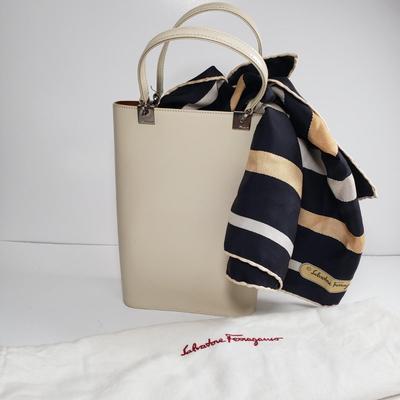 LOT 226MBL: Salvatore Ferragamo Purse with Dust Bag & Silk Scarf