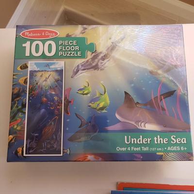 LOT 238B: Kids Table & Chair Set with Assortment of Unopened Crafts, Puzzles & Books