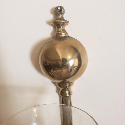 LOT 239B: Pair of Brass Wall Sconces & Brass Wall Sconce with Glass Hurricane