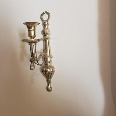 LOT 239B: Pair of Brass Wall Sconces & Brass Wall Sconce with Glass Hurricane