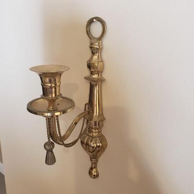 LOT 239B: Pair of Brass Wall Sconces & Brass Wall Sconce with Glass Hurricane