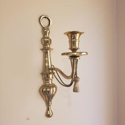 LOT 239B: Pair of Brass Wall Sconces & Brass Wall Sconce with Glass Hurricane