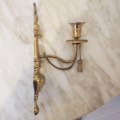 LOT 239B: Pair of Brass Wall Sconces & Brass Wall Sconce with Glass Hurricane