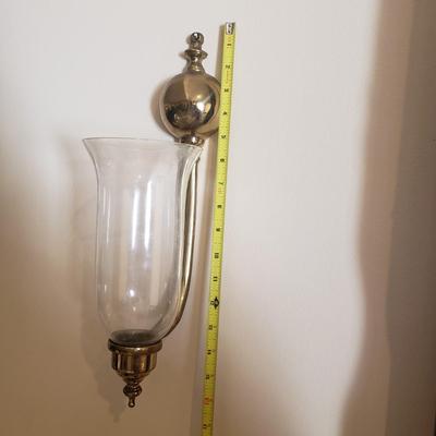 LOT 239B: Pair of Brass Wall Sconces & Brass Wall Sconce with Glass Hurricane