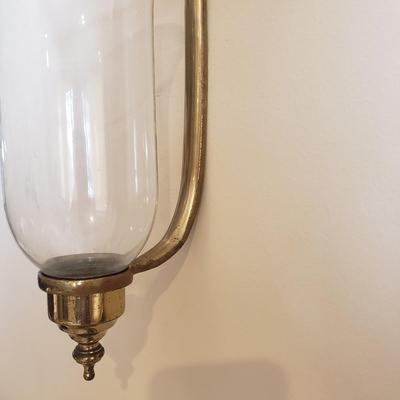 LOT 239B: Pair of Brass Wall Sconces & Brass Wall Sconce with Glass Hurricane