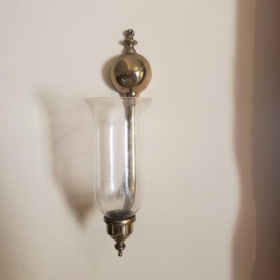 LOT 239B: Pair of Brass Wall Sconces & Brass Wall Sconce with Glass Hurricane