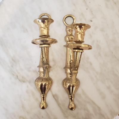 LOT 239B: Pair of Brass Wall Sconces & Brass Wall Sconce with Glass Hurricane