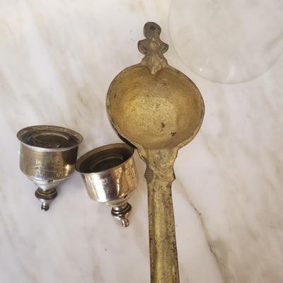 LOT 239B: Pair of Brass Wall Sconces & Brass Wall Sconce with Glass Hurricane