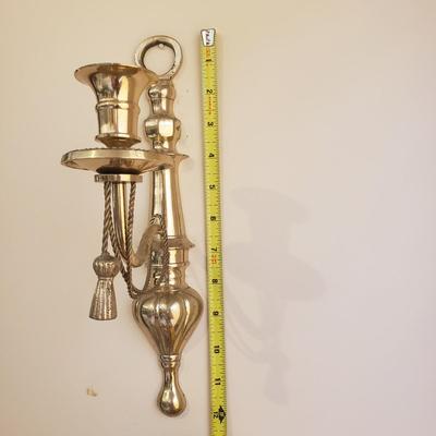 LOT 239B: Pair of Brass Wall Sconces & Brass Wall Sconce with Glass Hurricane