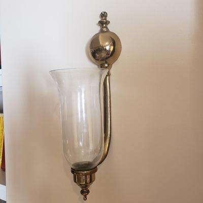 LOT 239B: Pair of Brass Wall Sconces & Brass Wall Sconce with Glass Hurricane