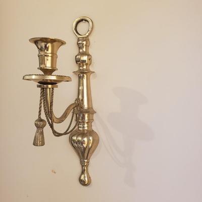 LOT 239B: Pair of Brass Wall Sconces & Brass Wall Sconce with Glass Hurricane