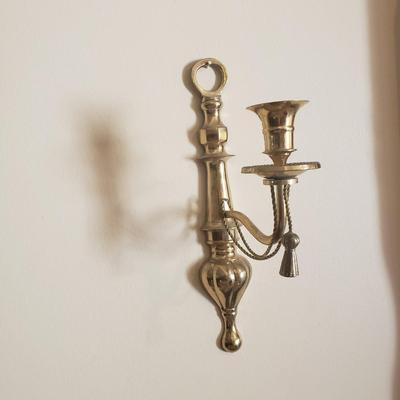 LOT 239B: Pair of Brass Wall Sconces & Brass Wall Sconce with Glass Hurricane