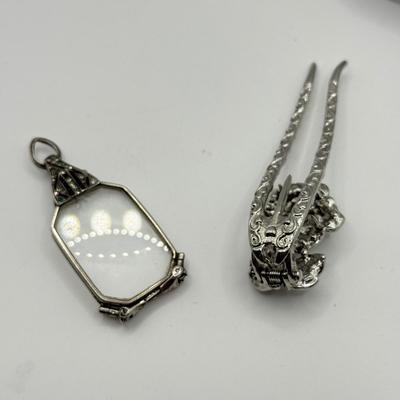 LOT 243J: Vintage Art Deco Lorgnette Folding Glasses Pendant & Hair Accessory