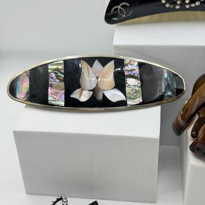 LOT 252J: Chanel Designer Hair Claw Clip, Alpaca Mexico Abalone Barrette & More Hair Accessories